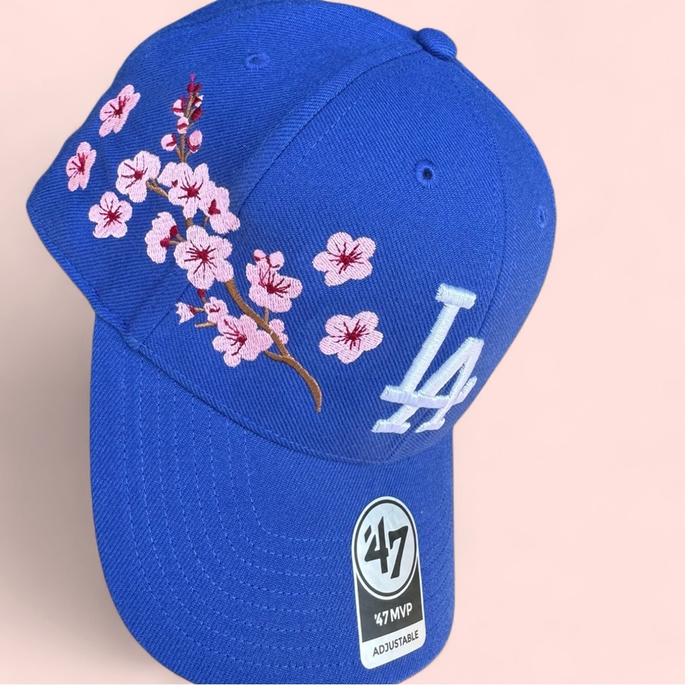 47 Blue Cap with LA Logo and cherry blossom embroidery